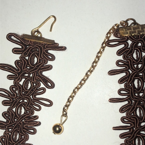 Brown Lace Choker Necklace with Faux Pearl Cross Pendant - Picture 4 of 5